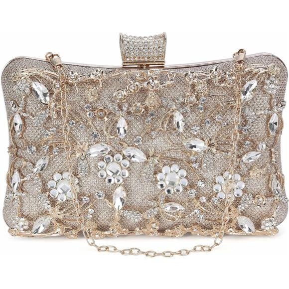 Womens Crystal Evening Clutch Bag Rhinestone Wedding Handbag Purse for Bridal - Picture 4 of 6